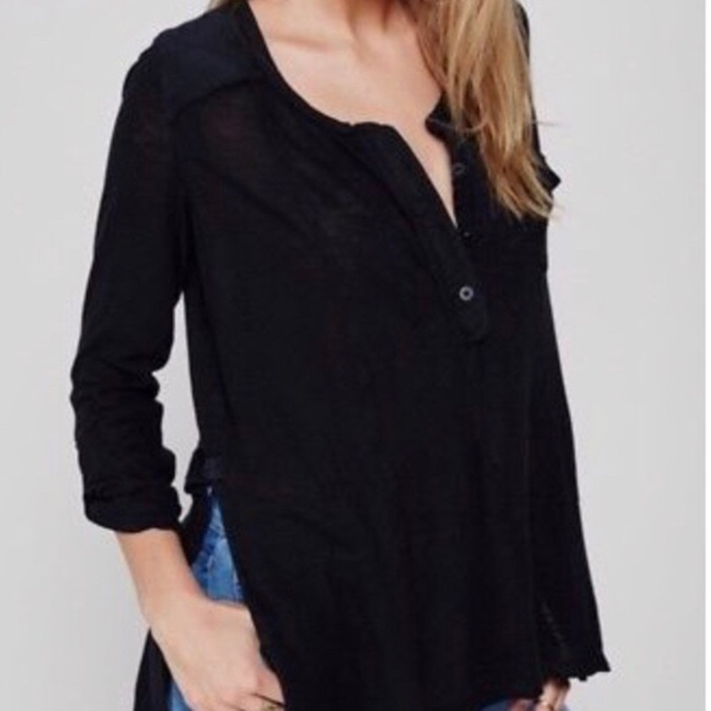 Free People Loose/Long- Sleeve Black Top